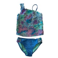 Wonder Nation Girls Mermaid Tie Dye Tankini Set Blue Purple Silver Foil 6-6X