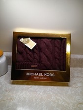 Michael Kors Hat  Scarf Boxed Set Cable Knit Wine Warm  Cozy