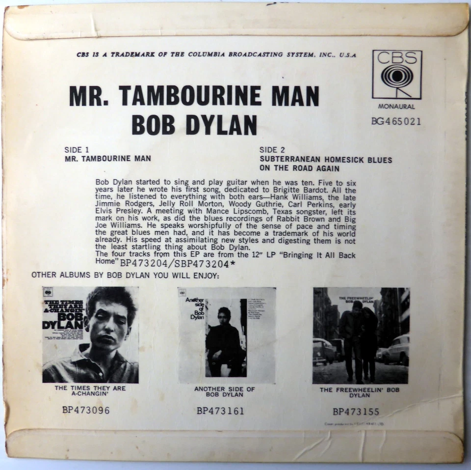 BOB DYLAN - MR TAMBOURINE MAN - SCARCE NEW ZEALAND  EP - Image 2 of 4