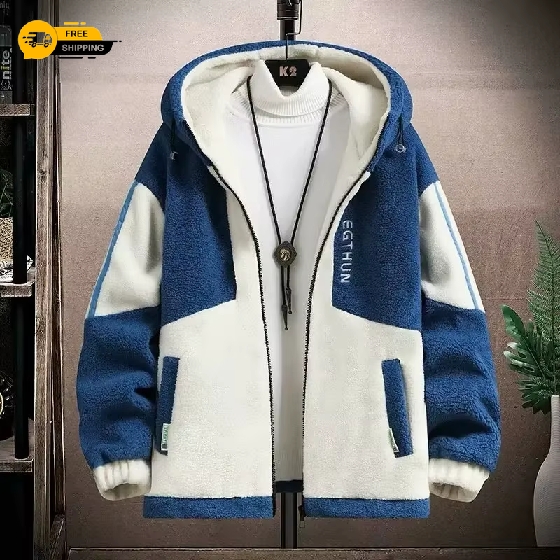 Lamb's Velvet Fleece Lined Hoodie | Men's Thickened Cotton Jacket Warm Outerwear