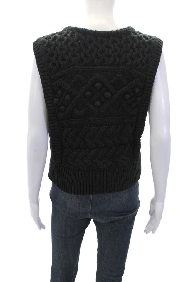 Pantalones de mezclilla para mujer Joes sin mangas cuello redondo grueso tejido a ganchillo top negro talla XS Foto 3 de 4