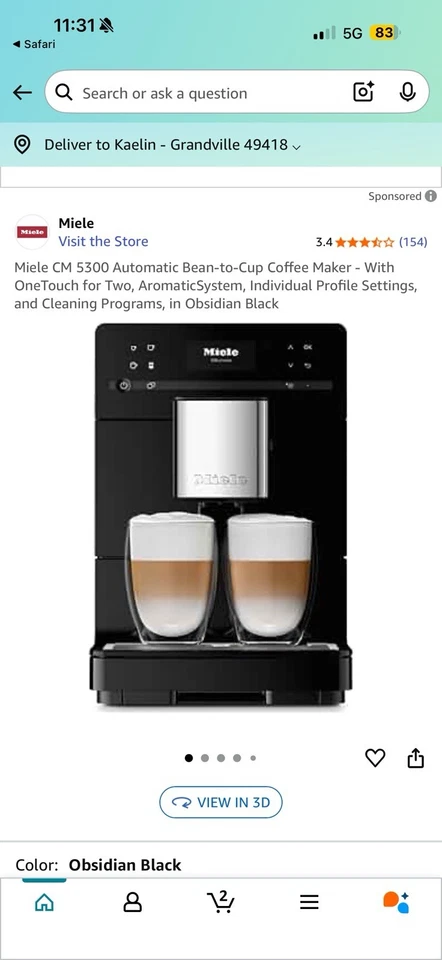 Máquina de café de encimera Miele CM 5300 negra obsidiana Foto 2 de 4