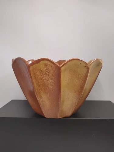 Frankoma Pottery FP342 Scalloped Vase Brown Drip Glaze Oklahoma USA Vintage