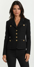 Chanel  Vintage Black Wool Jacket Blazer With Piping Trim FR 40 Medium