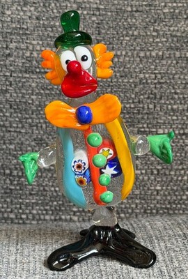 Vintage MCM venezianischer Murano mundgeblasen Glas Miniatur kleiner Clown 4'' groß neuwertig