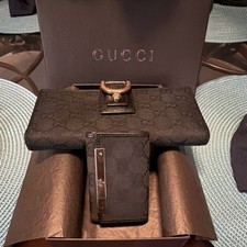 Gucci Black Logo Zipper Button Wallet and matching car key holder in box