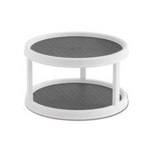 2-Tier Lazy Susan Turntable for Pantry Cabinet, Non-Skid 12-Inch White Gray