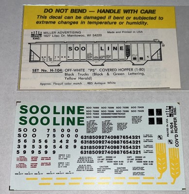 HERALD KING HO DECAL-SOO LINE P-S COVERED HOPPER-WHT w/GRN/BLK/YELL LETT  #H-104