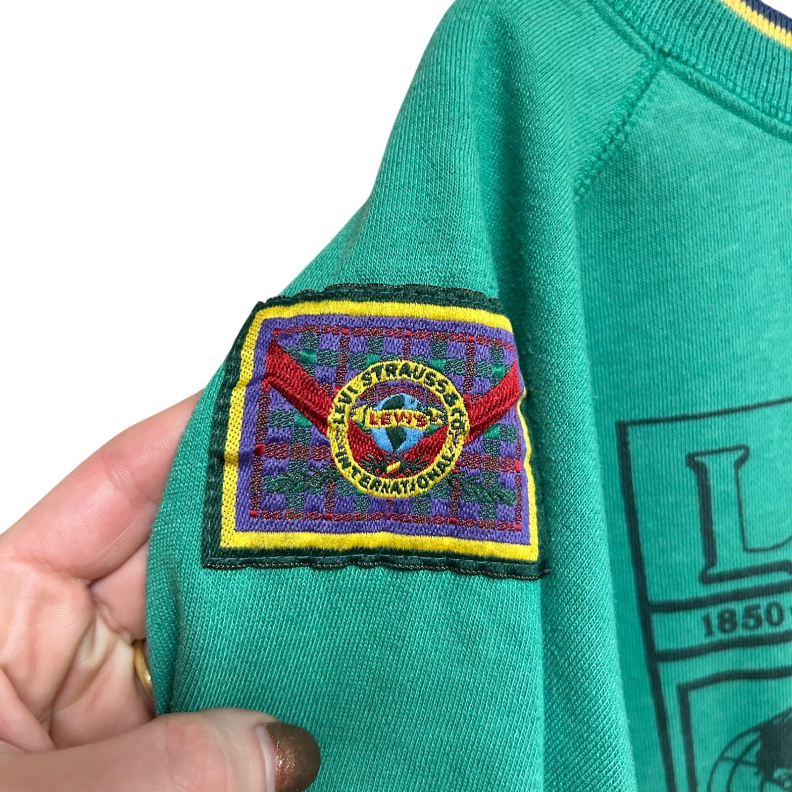 VTG 1989 Little Levi's Kids Green Graphic Sweatshirt International Update Retro thumbnail 3