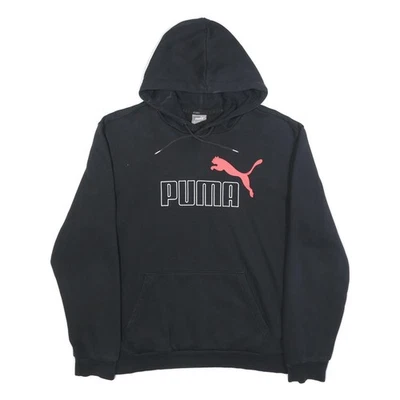 PUMA Sweat À Capuche Noir Femme Taille L Mélange de Coton Logo Enfilade - Photo 1/4