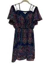 Mi ami Miami Francescas Floral Faux Wrap Mini Dress Shoulder Medium Blue Red
