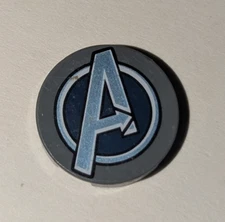 AVENGERS logo round 2x2 LEGO tile part # 14769pb259 with stud holder Piece EUC