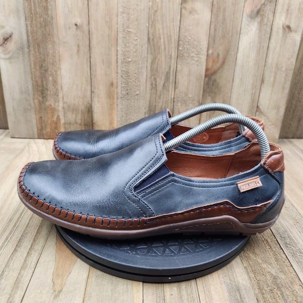 PIKOLINOS Navy Leather Slip-On Loafers with Tan Trim Men main image 2