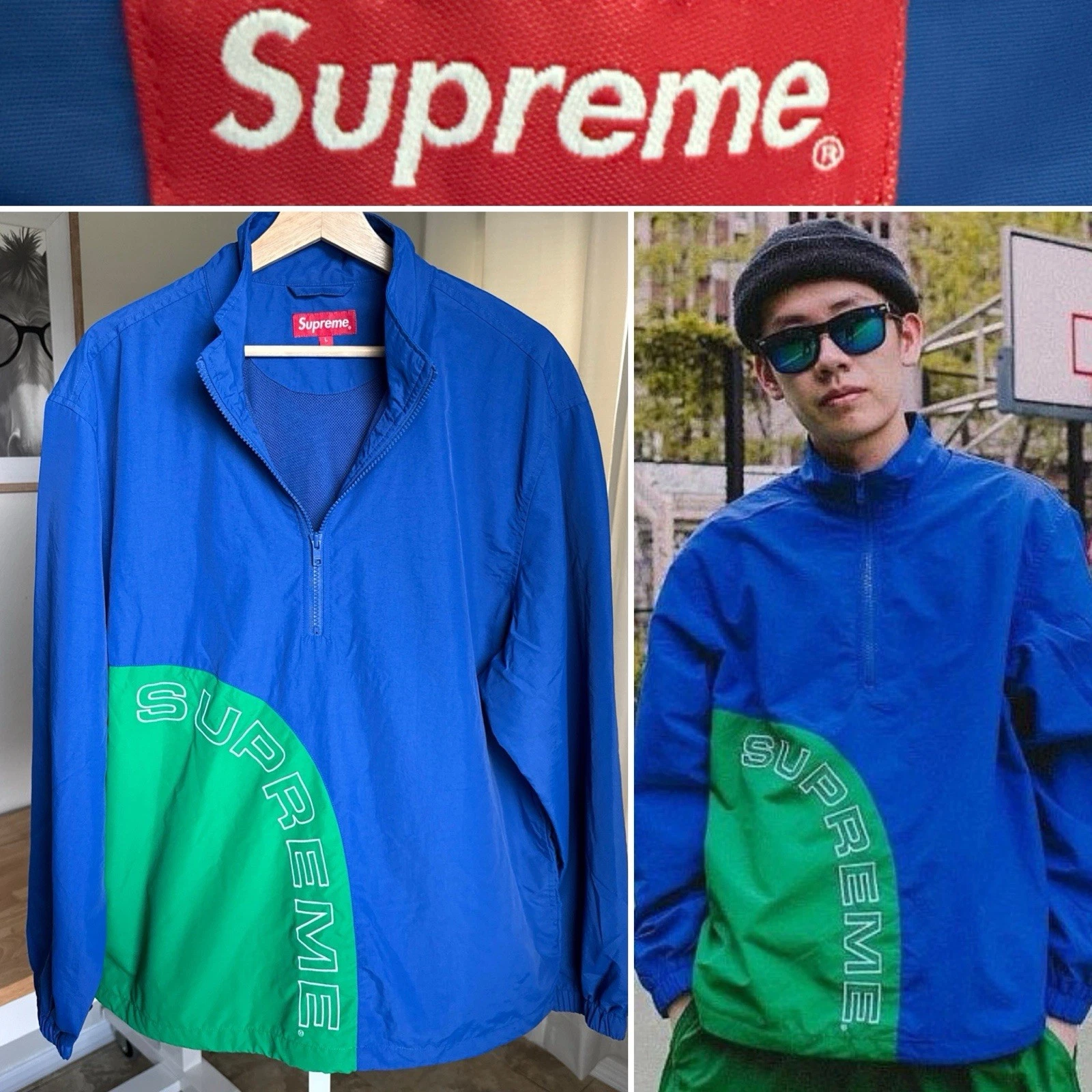 Supreme SS18 Maglione Mezza Zip Arco Angolare Blu Royal Verde Taglia L