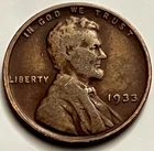1933 Lincoln Wheat Cent Penny VG Key Low Mintage Philadelphia Scarce JC1792