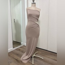 Fashion Nova Woman Taupe One Shoulder Cutout Body-con Maxi Dress Size Small