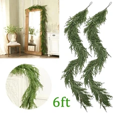 2Pcs Real Touch Norfolk Pine Christmas Garland 6ft Artificial Winter Greenery