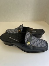Etienne Aigner Signature Navy Blue Mules LOGO Size 8 Perfect Cond. 1.5 Heel VTG