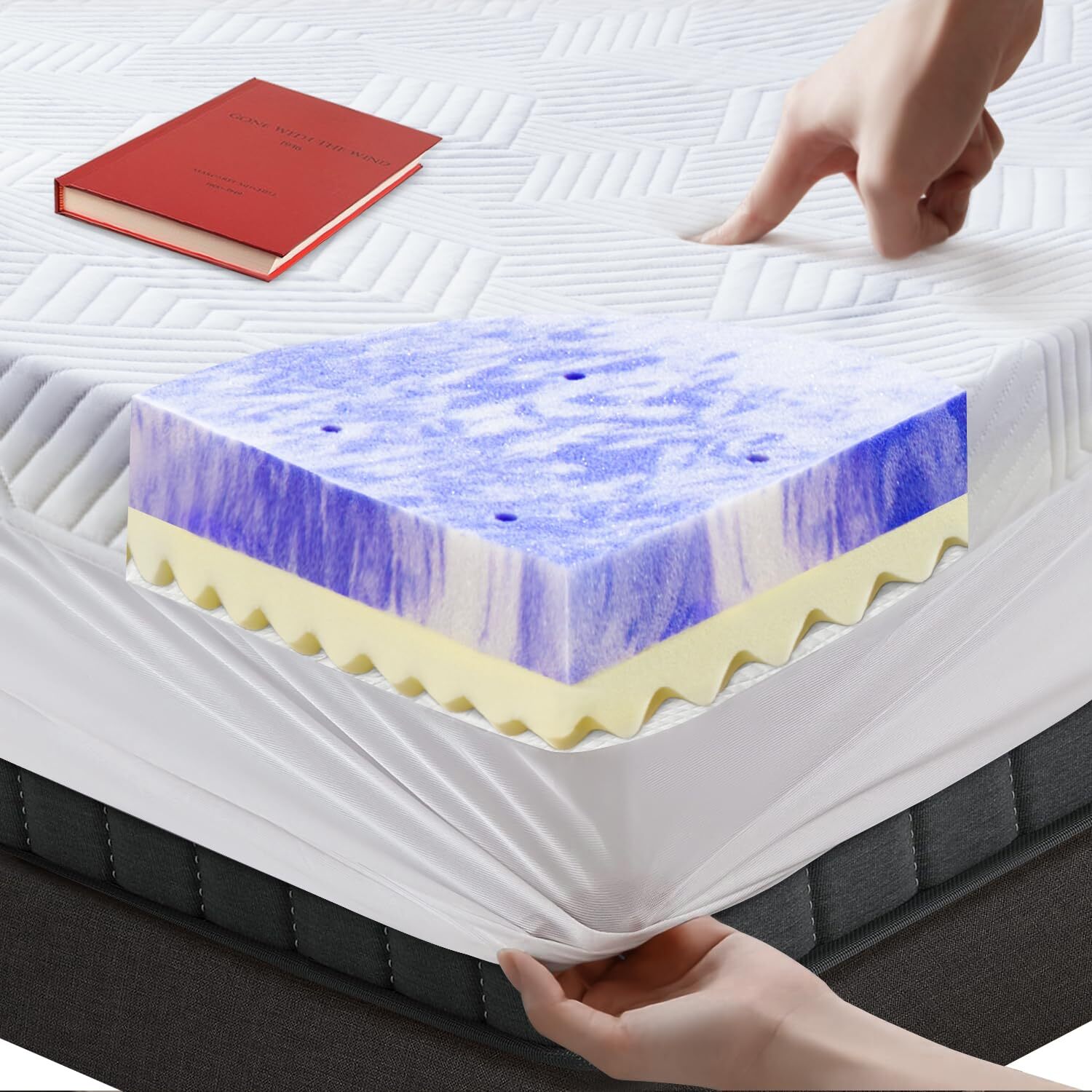 3 Inch Cal King Memory Foam Mattress Topper, Ventilated Foam Topper with Cool...