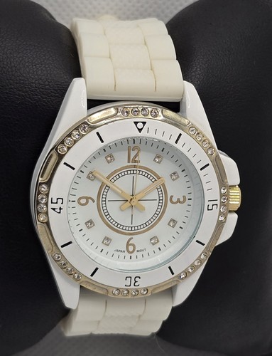 Women's Classic Round White Dial Gold Tone Case White Silicon Band Watch 02 - Picture 3 of 9