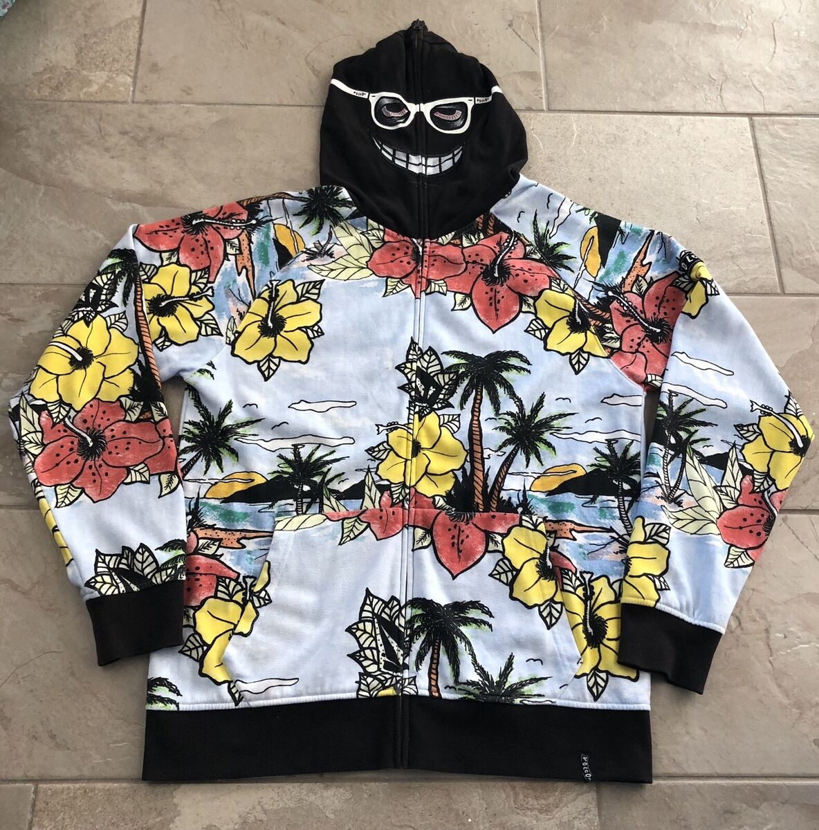 VOLCOM Full Zip Up Hoodie Mask Peepers Sz XL Tropical VOLCOM Full Zip Up Hoodie Mask Peepers Sz XL Tropical