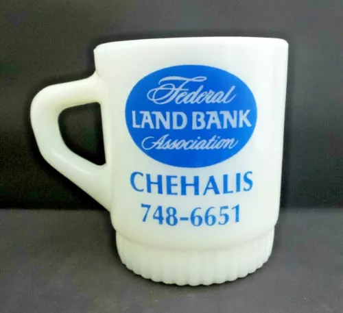 Fire King Anchor Hocking Federal Land Bank Advertising Milk Glass Coffee Mug