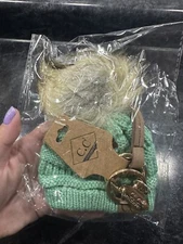 C.C Exclusives Pom Pom Mint Green Beanie Cap Hat Keychain w/ Gold Tone Clasp