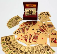 24K Gold Foil Plated Poker Playing Cards $100 Benjamin Certificate Authenticity
