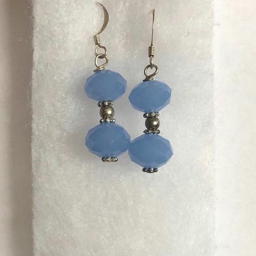Blue Dangle Earrings Faceted Glass Sterling Silver Beads Hook Pierced - Picture 4 of 10