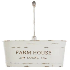 White Oval Bucket for Artificial Floral with Handle Storage Container Home Decor