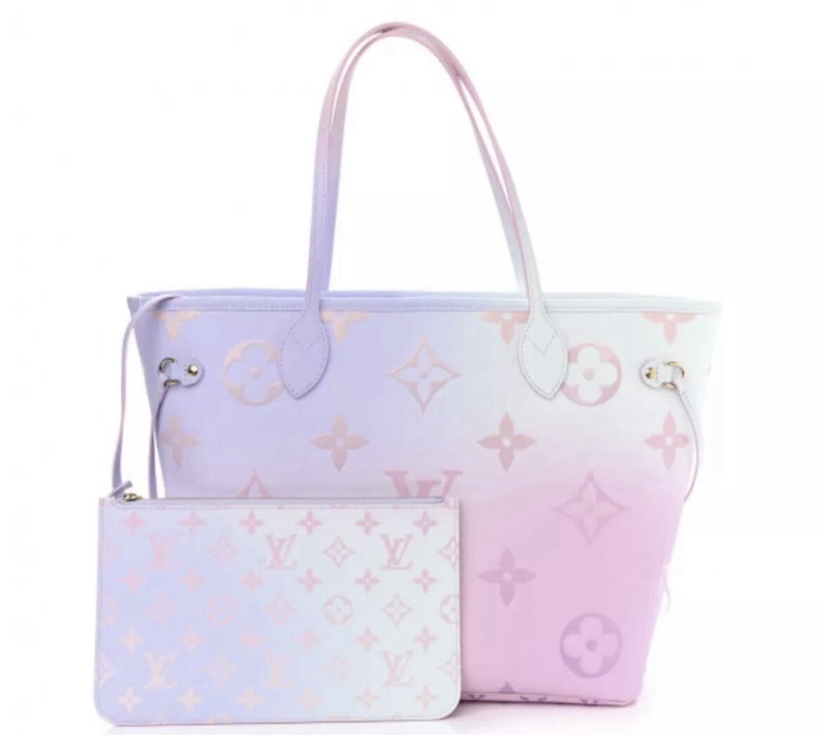 Louis Vuitton Neverfull Shoulder Bag MM Blue Pink Canvas Monogram 