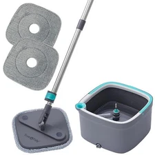 True & Tidy True Clean Mop and Bucket System, Includes Square Spin Mop, Dual Com