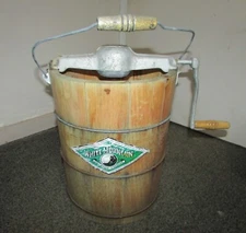 Vintage White Mountain Freezer Ice Cream Maker Manual Crank - Wood Bucket - AGED