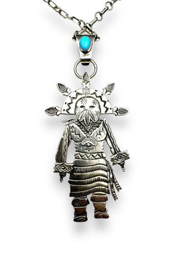 FREDDY CHARLEY NECKLACE PENDANT PIN Sterling Silver Turquoise Kachina Dancer - Picture 2 of 7