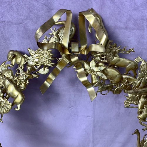 Petite Choses German Brass Dresden Type Holiday Animal Wreath Vintage 16" - Picture 8 of 10
