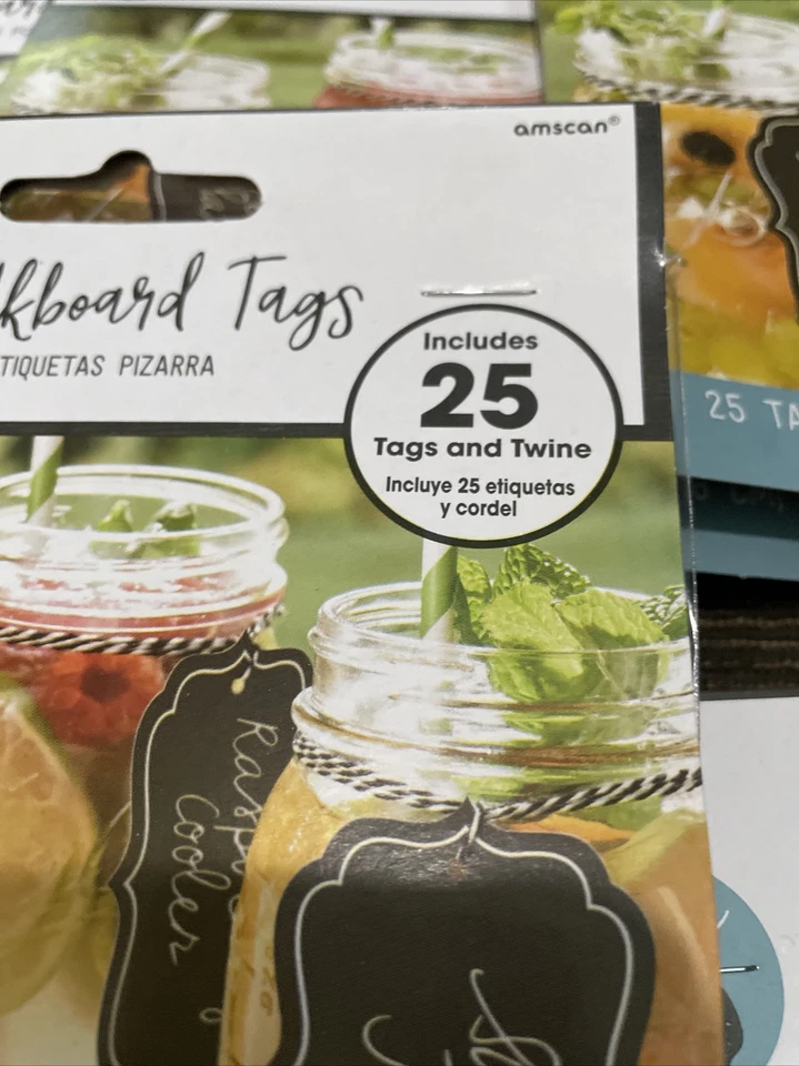 12 X Amscan Foodie Finds 25 Pcs Chalkboard Tags & Twine 2”x3” Tags Twine 25 Ft - Image 3 of 4