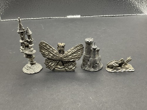 Vintage Pewter Figure Lot( 2-Castles 1- Dragon 1- Fairy With Jewels) Miniatures - Picture 3 of 13