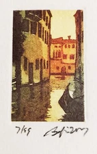 CHIARA CADORE Original Miniature Color Etching SIGNED  Ltd. VENICE FRAMED