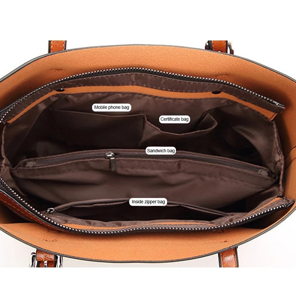 Ladies Leather Zip Tote Bag Versatile One Shoulder Messenger Bag