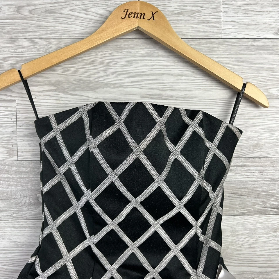 Vestido Jessica McClintock Y2K blanco y negro con lazo en capas vintage para mujer 4 hecho en EE. UU. Foto 3 de 4