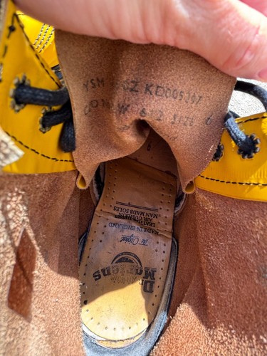 DOC DR MARTENS England 1460 Yellow Leather Boots Size US Women's 10 - Men's 9 - Picture 9 of 14