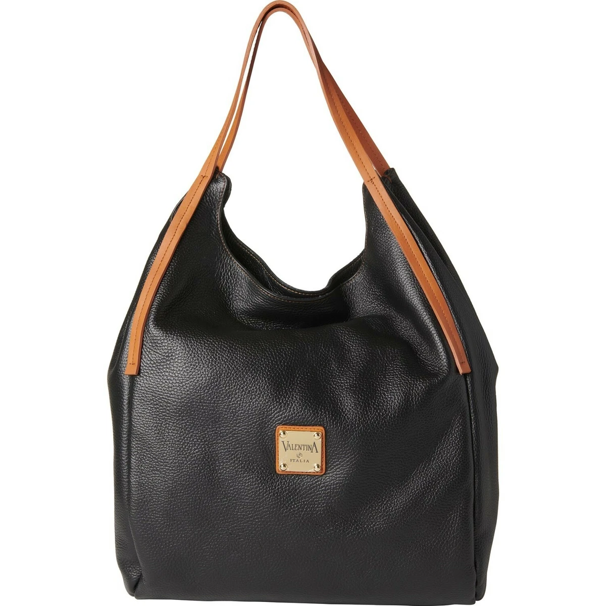 VALENTINA ITALY SUPPLE PEBBLED LEATHER HOBO BLACK GRAY BEIGE HANDBAG $170  NEW | eBay