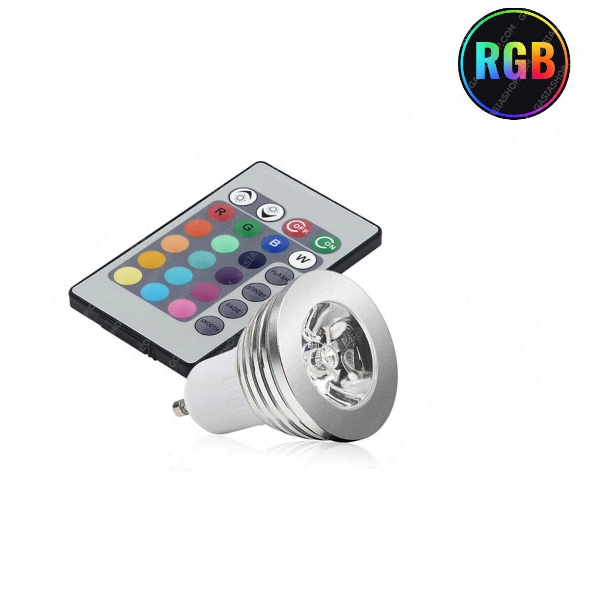 FOCO LED LUZ RGB GU10 BOMBILLA 5W MULTICOLOR PROGRAMABLE CONTROL REMOTO