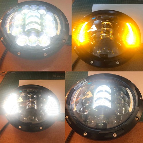 A PAIR LED BLACK Headlights RHD E MARKED 7" H4 for Land Rover Defender 90 110 - Picture 11 of 16