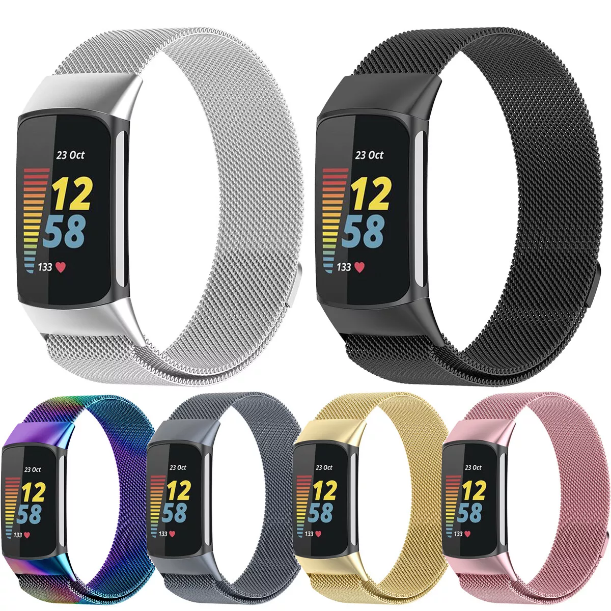 For Fitbit Charge 5 Milanese Loop Band Metal Stainless Steel Magnet Strap
