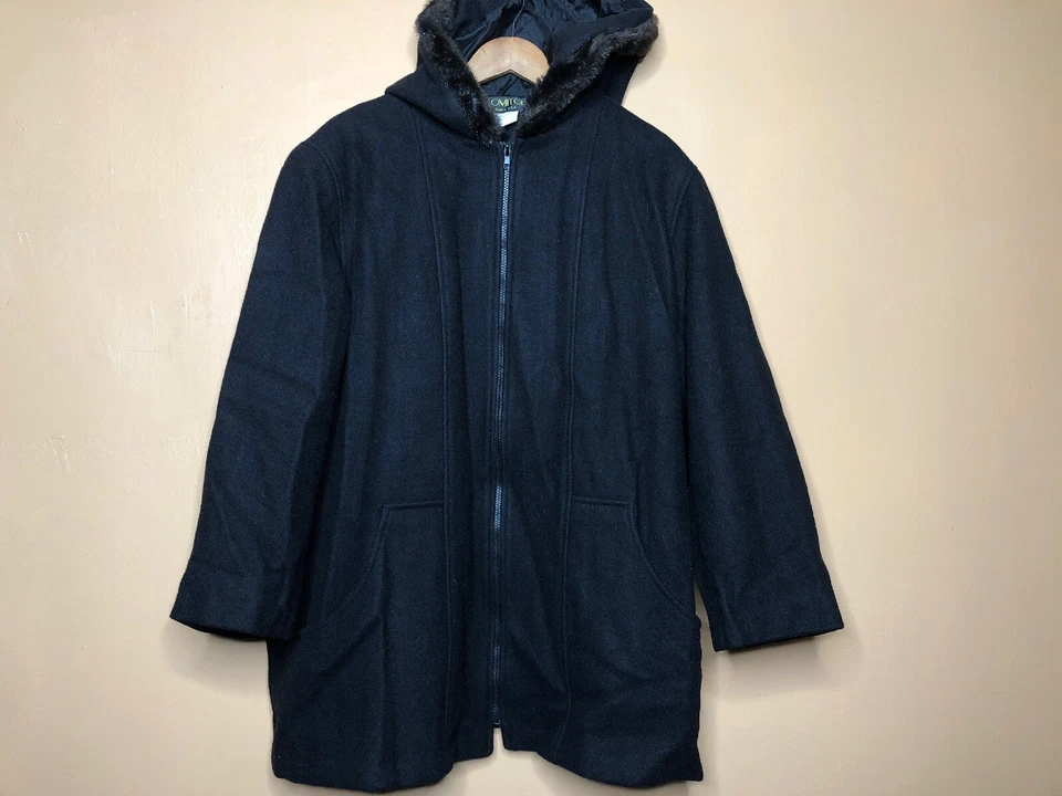  Komitor Women's Size P 26/28 Coat Black Hooded Wool Zip Front  - Image 3 of 4