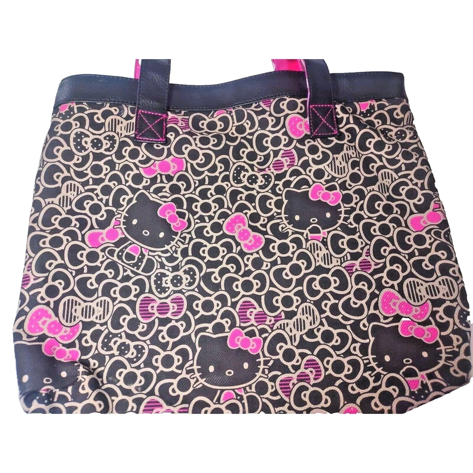 HTF Hello Kitty LoungeFly Black & Pink Tote Bag Leather Accent - Image 4 of 4