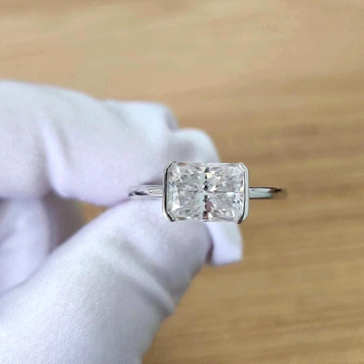 2.00CTW Radiant Cut Real Moissanite Bezel Engagement Ring 14K White Gold Plated