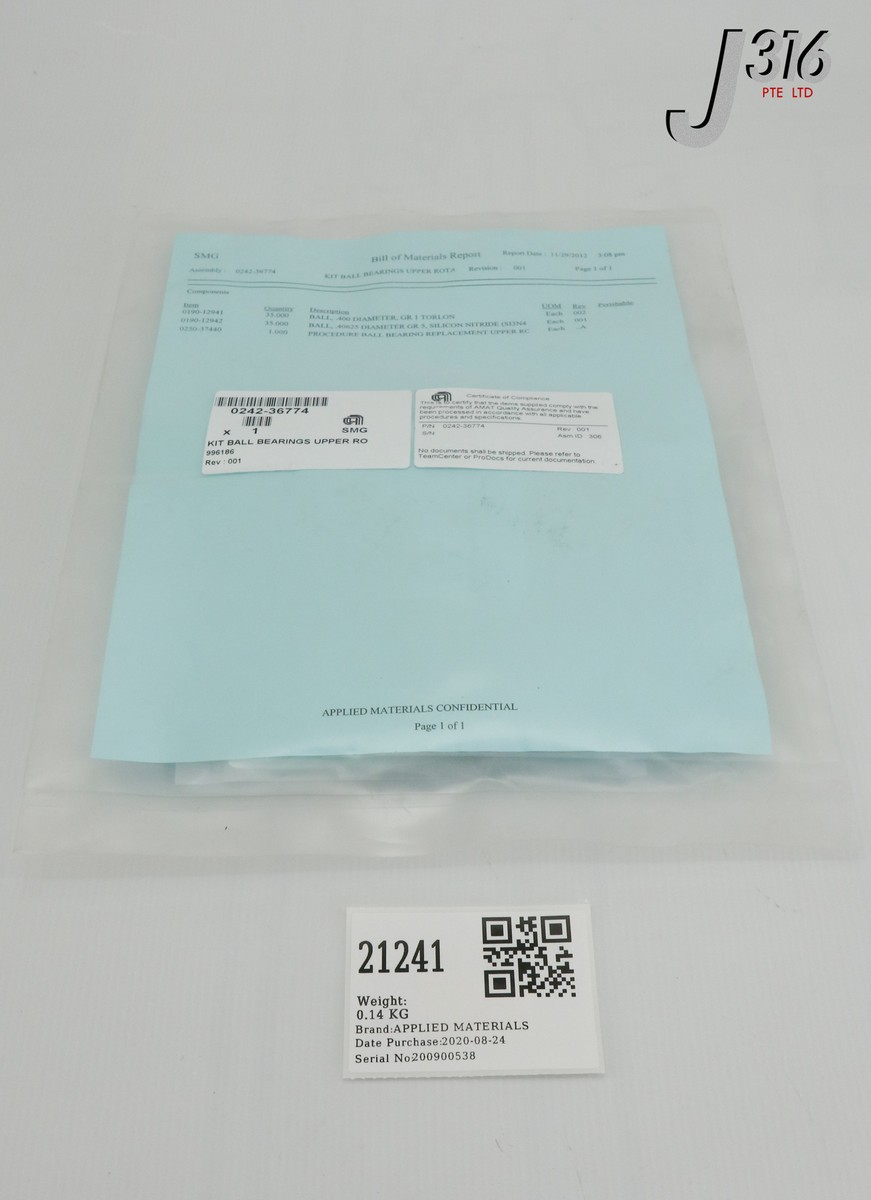 21241 APPLIED MATERIALS KIT BALL BRG UPPER ROTN RTP, 0190-12941