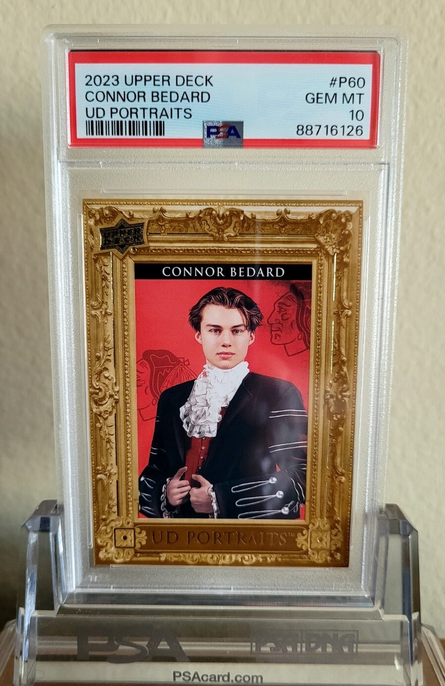 2023-24 Upper Deck #P60 Connor Bedard RC UD Portraits PSA 10 GEM MT Hawks Rookie